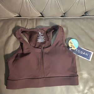 Kyodan Medium M NWT Ribbed Brown Front Zip Racerback Sports Bra New